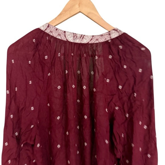 Lucky Brand Womens Border Print Peasant Tunic Top Blouse Size Large 1X Maroon - Picture 8 of 11
